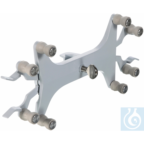 Bürettenklemme für 2 Büretten,  Aluminium, mit Rollenhalterung